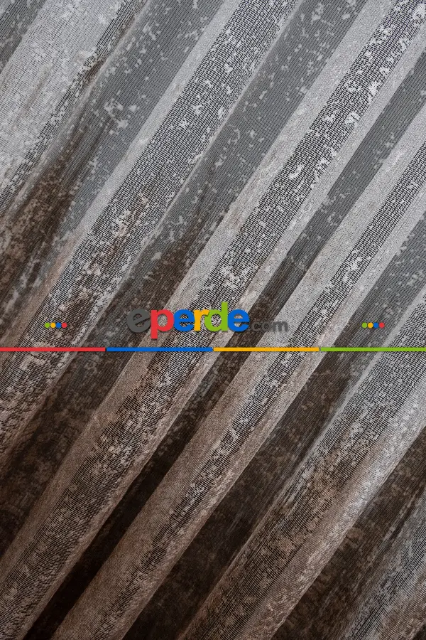 Modern Pembe Ve Kahverengi Desenli Degrade Geçişli Örme Tül Perde Yüksek Kalite