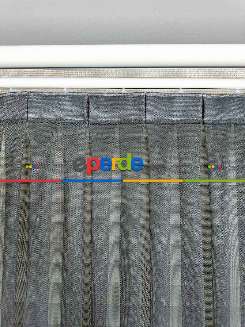 Koyu Gri Grek Zemin Düz Tül Perde - Kurşunlu