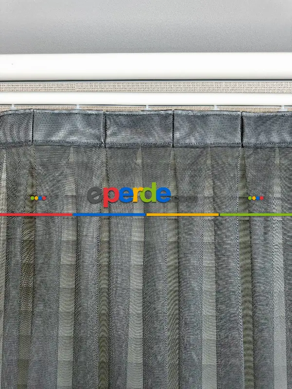 Bebek Odası Tül Perde - Koyu Gri Grek Zemin Düz Tül Perde - Kurşunlu