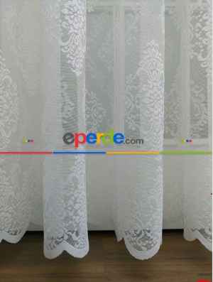 Damask Desenli Dantel Tül Perde- Ekru