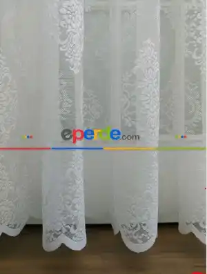Damask Desenli Dantel Tül Perde- Ekru