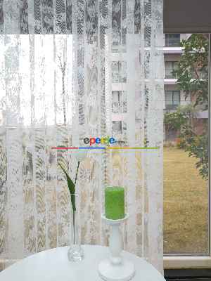 Hazır Ölçülü Bulut Desen Fransız Dantel Örme Tül Perde - Ekru