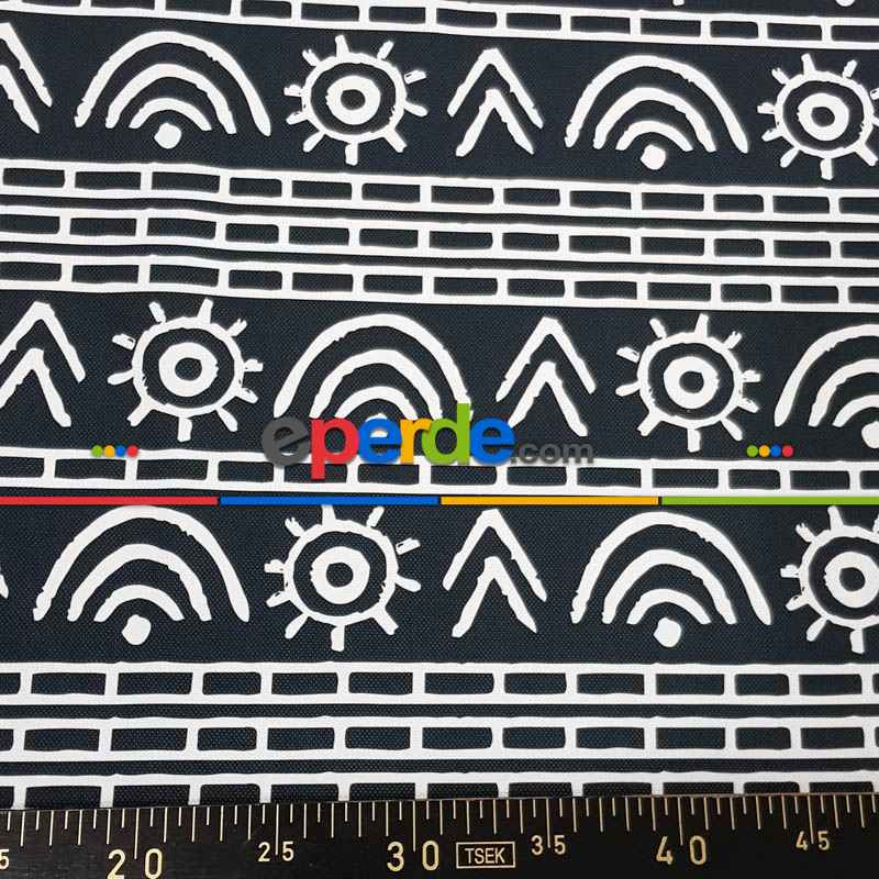 Etnik Desenli Fon Perde Evm1522 Kumaşı Kalındır Duck Bezi Değildir- Siyah