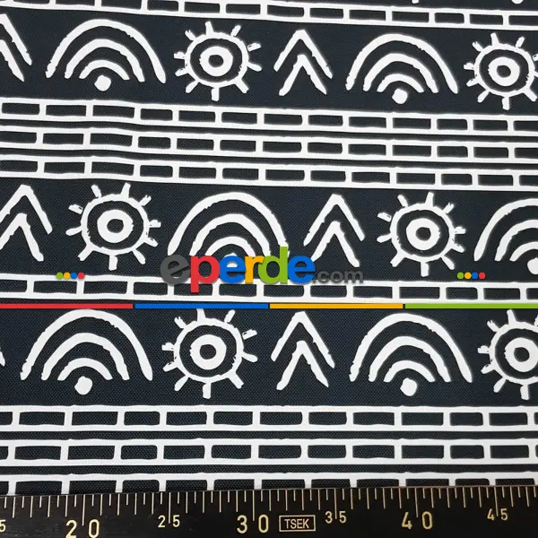 Etnik Desenli Fon Perde Evm1522 Kumaşı Kalındır Duck Bezi Değildir- Siyah