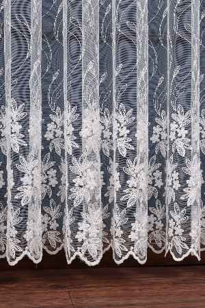 Brode Işlemeli Sarmaşık Desen Çiçekli Tül Perde