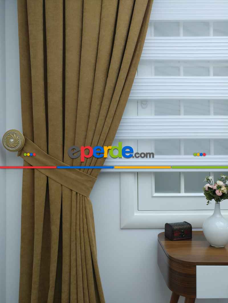 Altın Mat Düz Sade Mutfak Fon Perde Yan Kanat Perdesi- Altın Mat