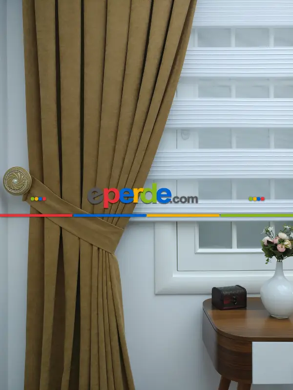 Salon Fon - Mat Altın Rengi Düz Fon Perde ( 280 Eninde )- Altın Mat