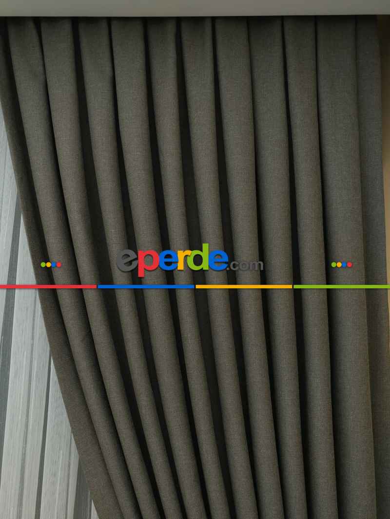 Keten Koyu Gri Düz Fon Perde- Antrasit