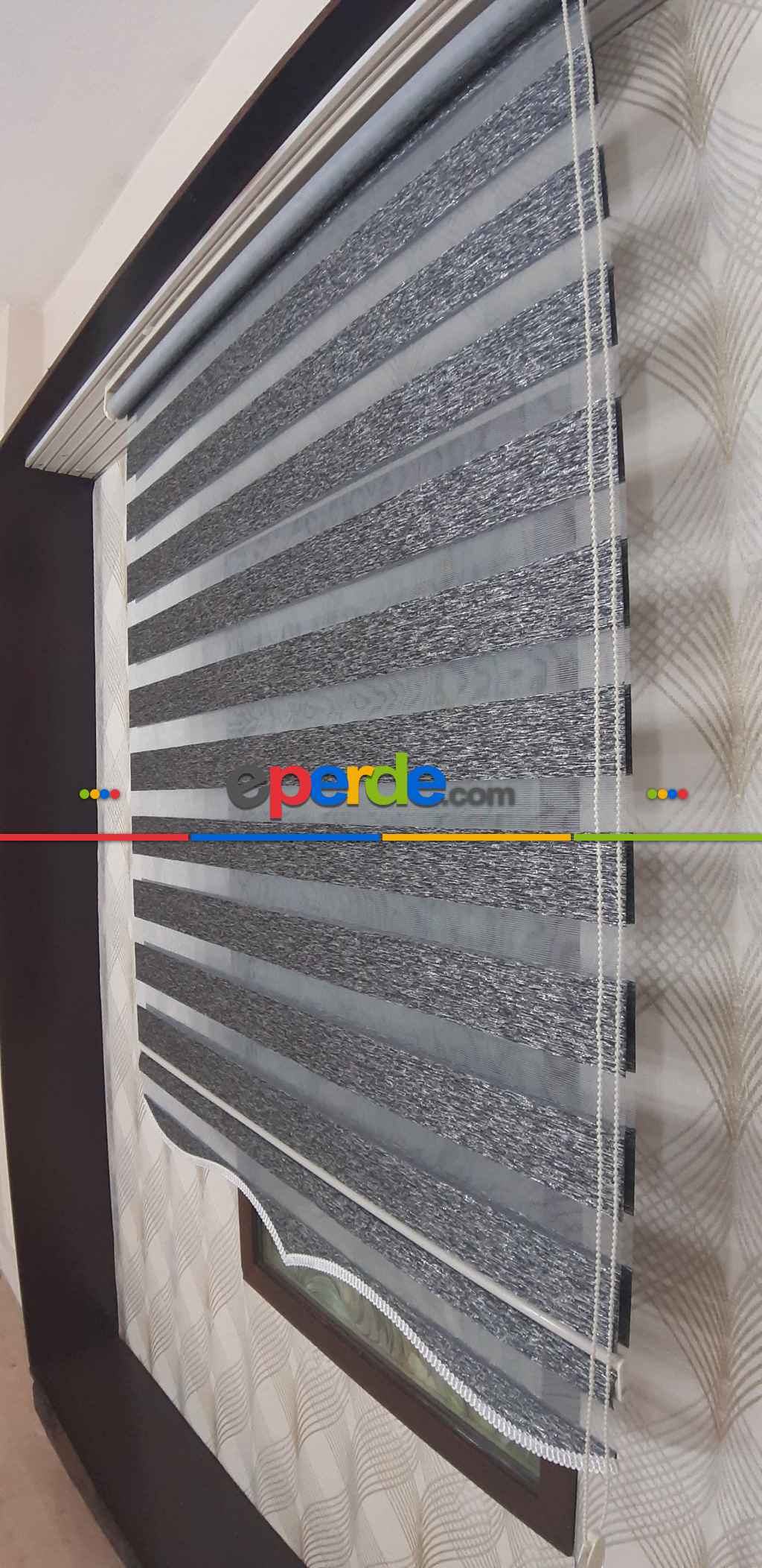Salon Zebra Perde - Koyu Gri Gümüş Simli Zebra Perde Yeni Sezon- Gri Koyu
