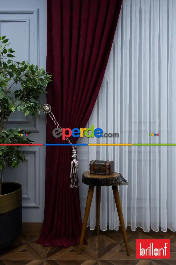 Brillant Jakar Desen Fon Perde ( Dökümlü Fon )- Vişne