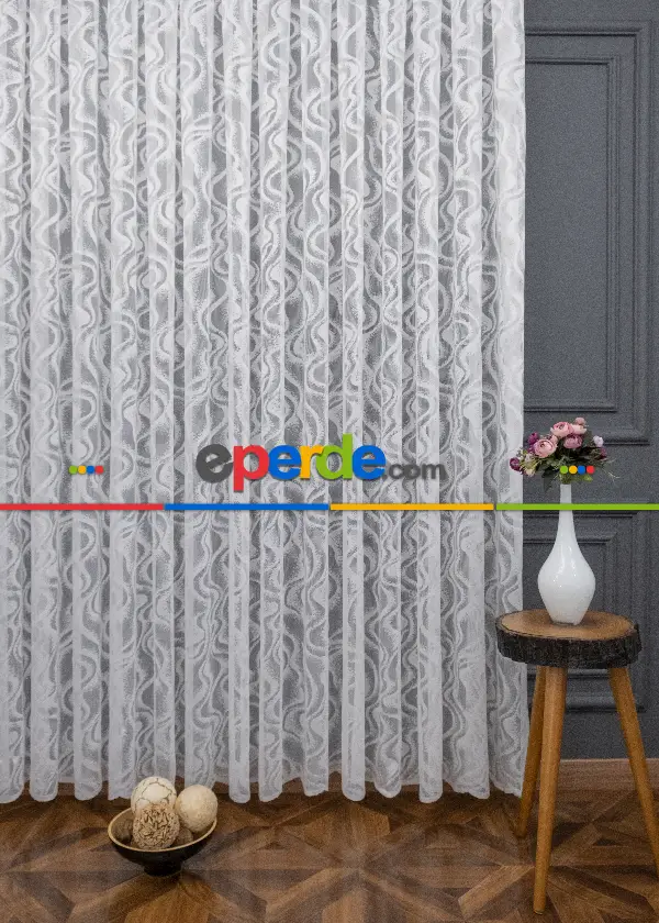 Desenli Tül Perde - Spor Desenli Fransız Dantel Örme Tül Perde - Ütü İstemeyen Tül