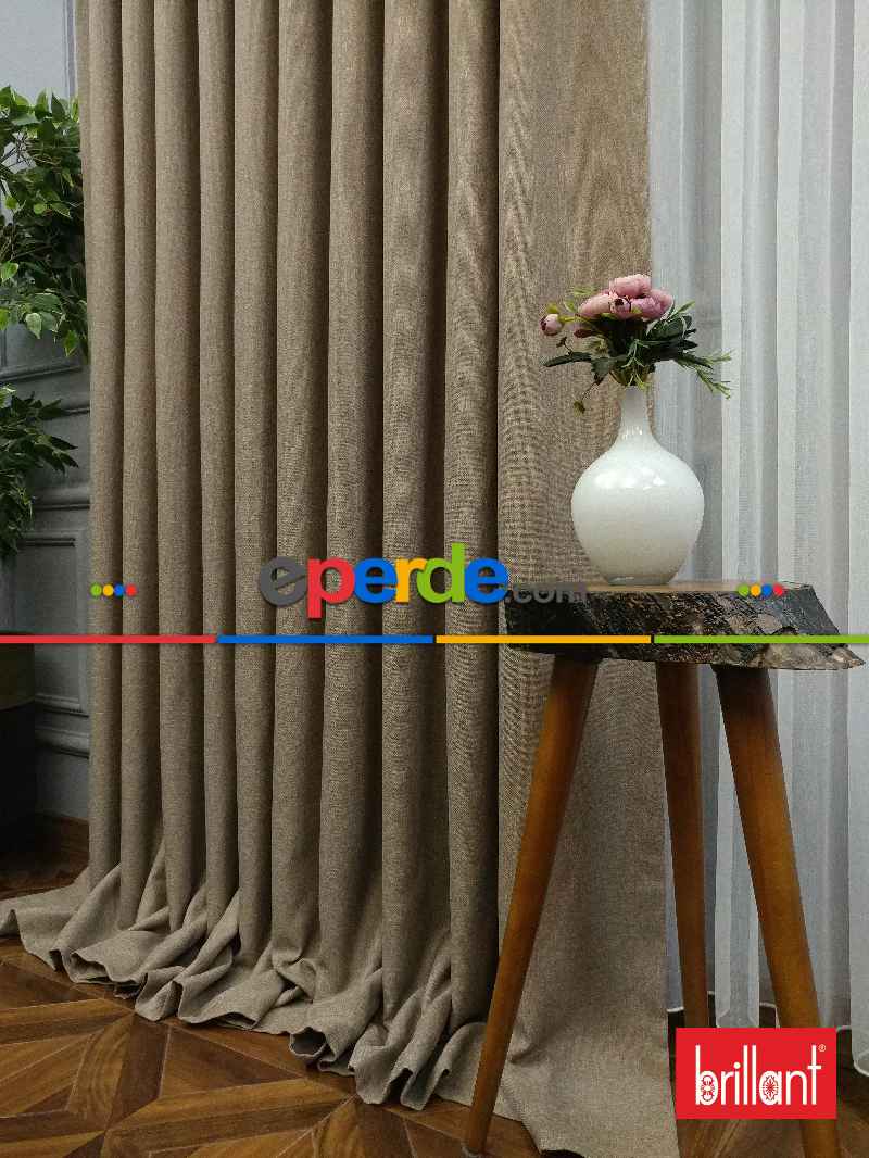 Brillant Keten Açık Camel Neskafe Renk Düz Fon Perde - Açık Camel