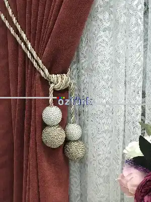 Kordon Sarım Özel Fon Perde Bağı Çift Toplu Vizon Krem- Krem Açık-vizon Rengi