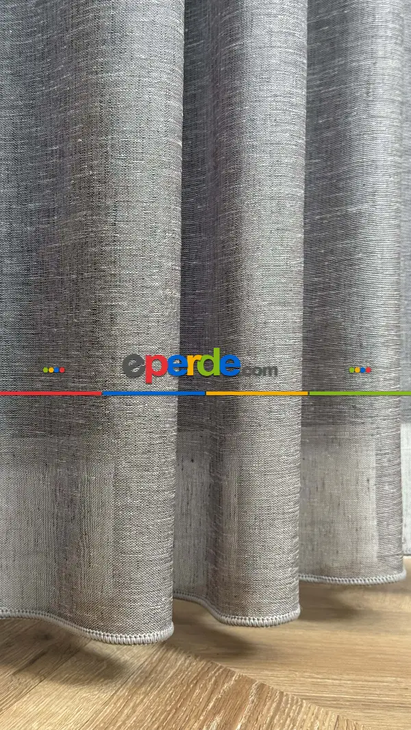 Oturma Odası - Gri, Keten, Büzgülü Ekstraforlu, Düz Tül Perde