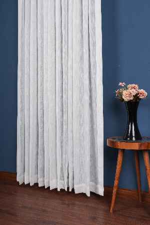 Yeni Sezon Çizgili Ekru Keten Görünümlü Tül Perde