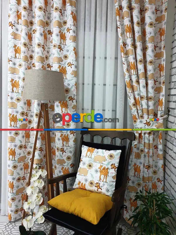 Hayvan Desenli Fon Perde Evm1087-1 Kumaşı Kalındır Duck Bezi Değildir- Siyah-beyaz-pembe Açık