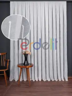 Minimal Çizgili Ekru Keten Tül Perde | Modern Ve Zarif Görünüm