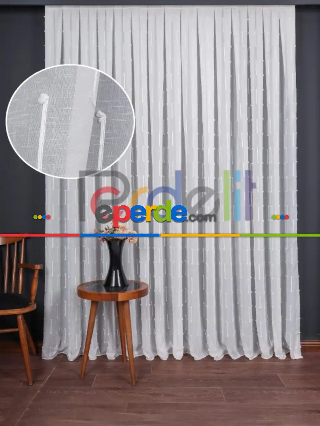 Minimal Çizgili Ekru Keten Tül Perde | Modern Ve Zarif Görünüm