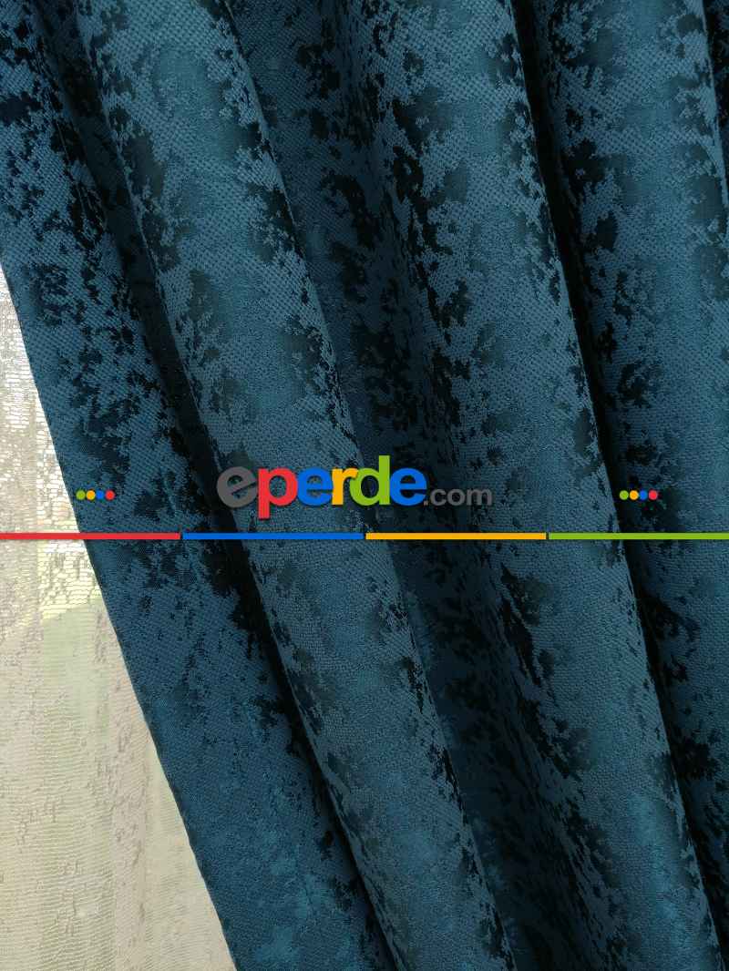 Petrol Duz Jakar Fon Perde (180)- Petrol Mavisi