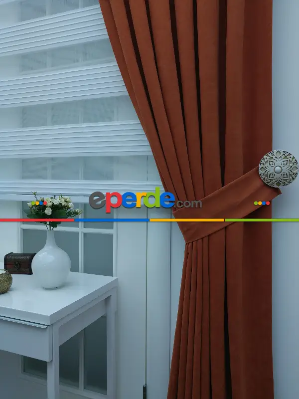 Kiremit Rengi Düz Fon Perde (280 Eninde)- Kiremit Rengi