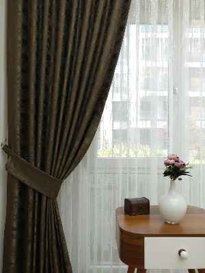 Patinedesenli Kahve - Katyonik Jakar Fon Perde- Kahve