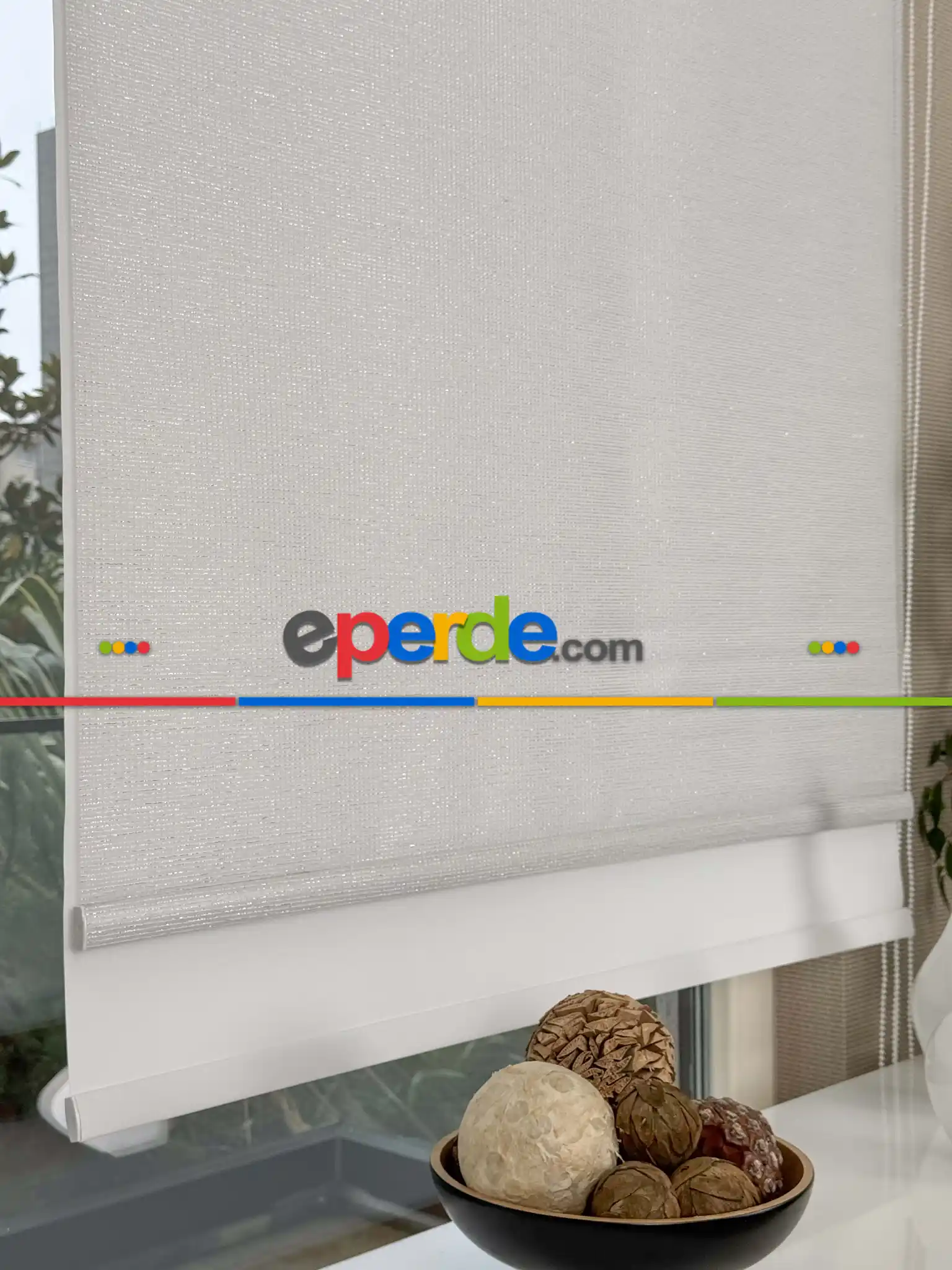 Ekru Gümüş Simli Çiftli Sistem Tül Stor Perde, Standart Metal Kasalı Yüksek Kalite Kornişe Kolay Montaj Seçenekli