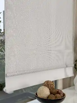 Ekru Gümüş Simli Çiftli Sistem Tül Stor Perde, Standart Metal Kasalı Yüksek Kalite Kornişe Kolay Montaj Seçenekli