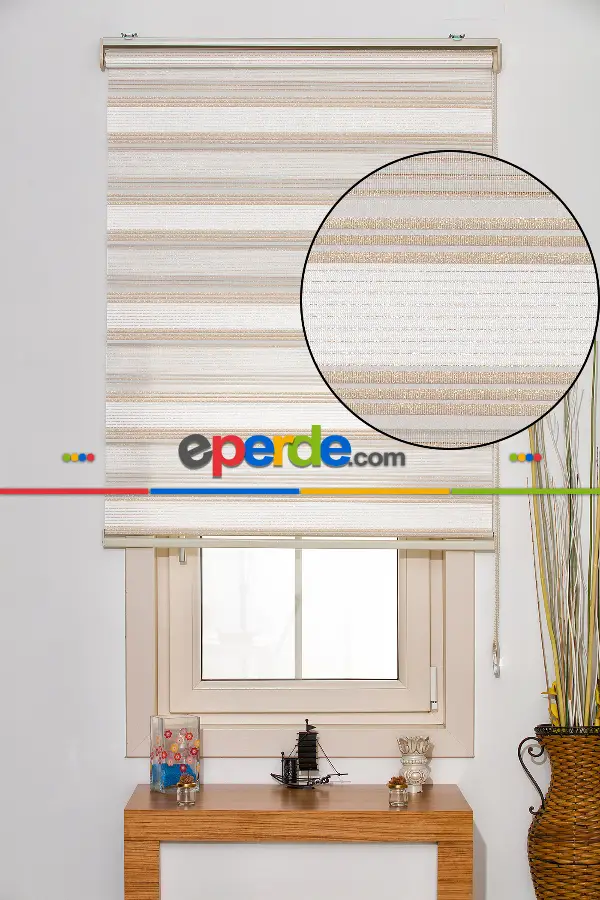 %25 İndirimli!!! Pilise Star Altın Sarısı Pliseli Zebra Perde - Krem-altın Simli