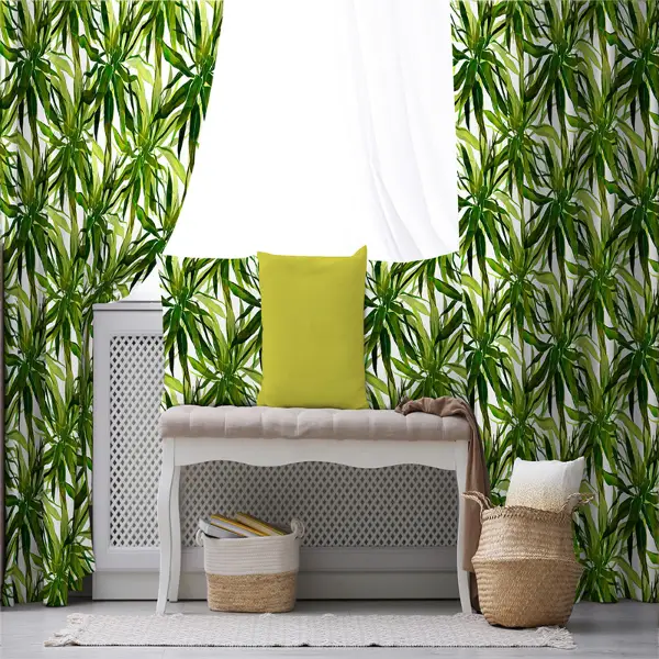 Tropik Desenli Fon Perde Evim432 Kumaşı Kalındır Duck Bezi Değildir- Mavi-beyaz