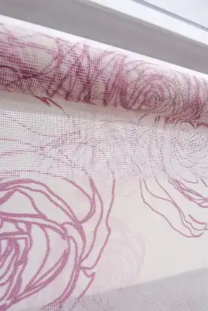 Çiçek Desen Zebra Perde- Pembe