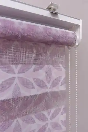 Çiçek Desen Zebra Perde- Lila Koyu Lila