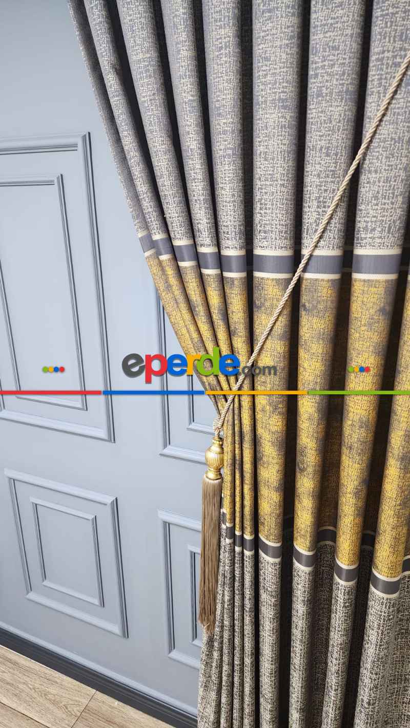 Altın Gold Gri Modern Fon Perde, Adet Fiyatıdır, İstediğiniz Boy Ölçüsünde Dikilir, Eni 70 İla 100cm Arası Seçenekler, Sık Piledir 70cm X 275cm 