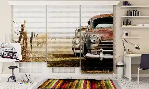 Nostalji Arabalar - Baskılı Zebra Stor Perde- Çok Renkli 2