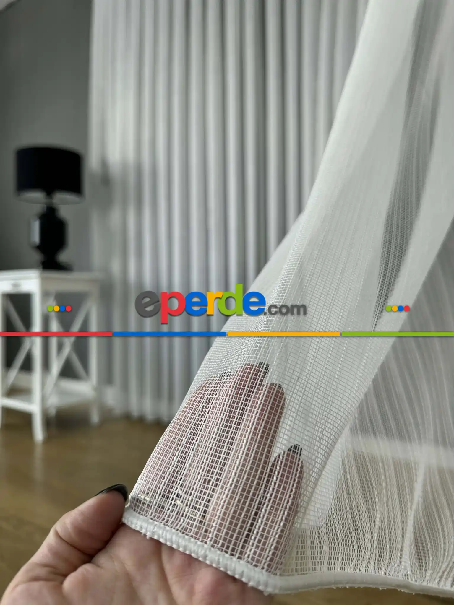 Salon Ekru Çizgili Tül Perde - Yüksek Kalite Kırık Beyaz Kurşunlu Tül