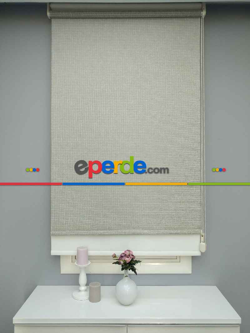 Çiftli Sistem Naturel Hasır Keten Tül Stor- Kum Beji