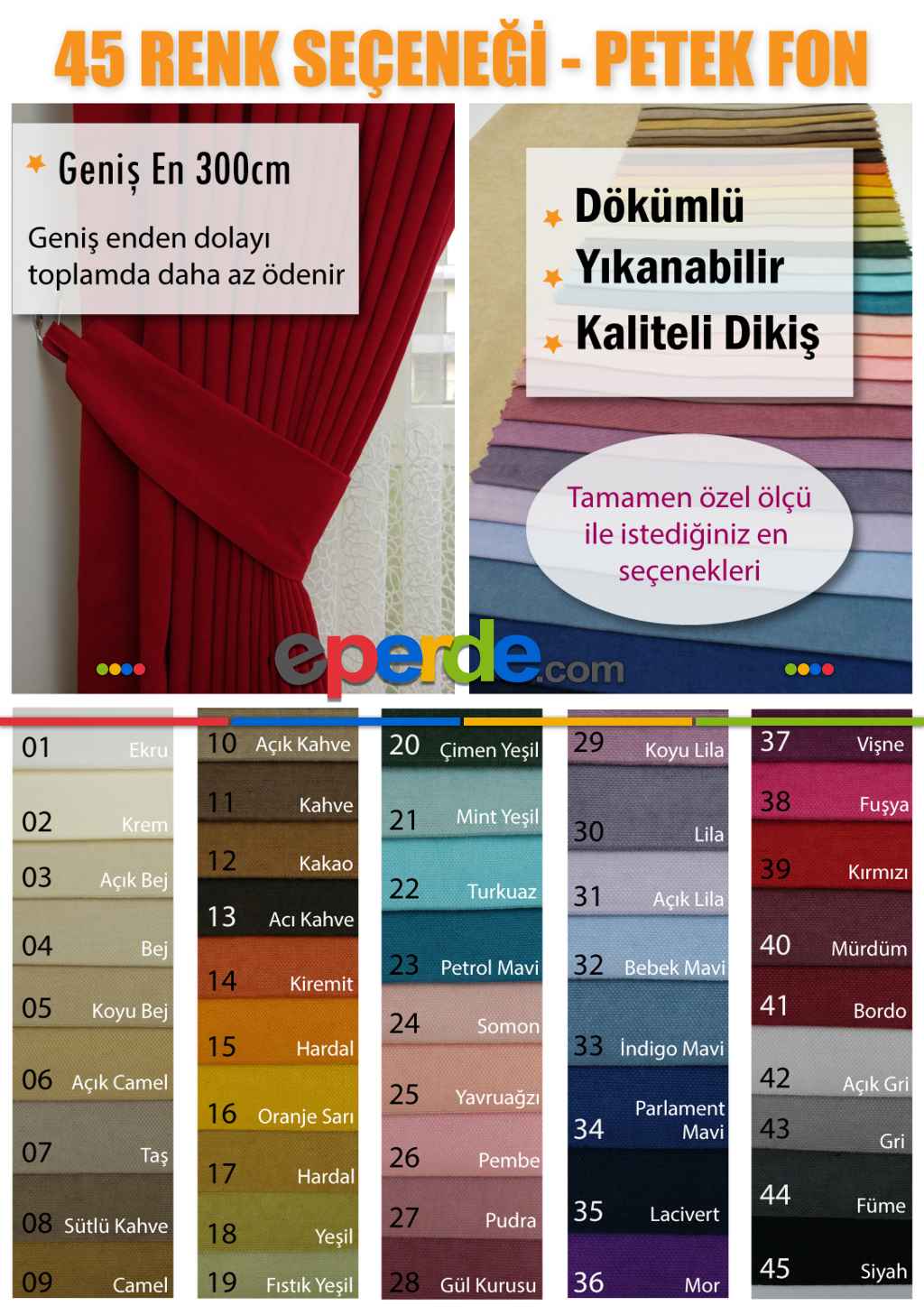 Mutfak Perdesi Kanat Fon Perde 35 Renk Seçeneği- Çok Renkli