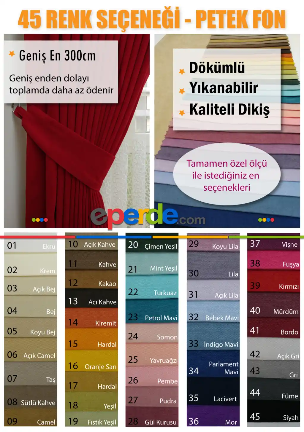 Düz Elit Petek Fon Perde 45 Farklı Renk (özel İndirimli Fiyat)
