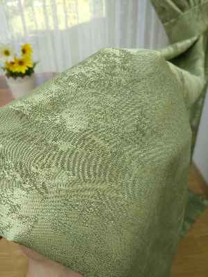 Patinedesenli Fıstık Yeşili - Katyonik Jakar Fon Perde- Fıstık Yeşili