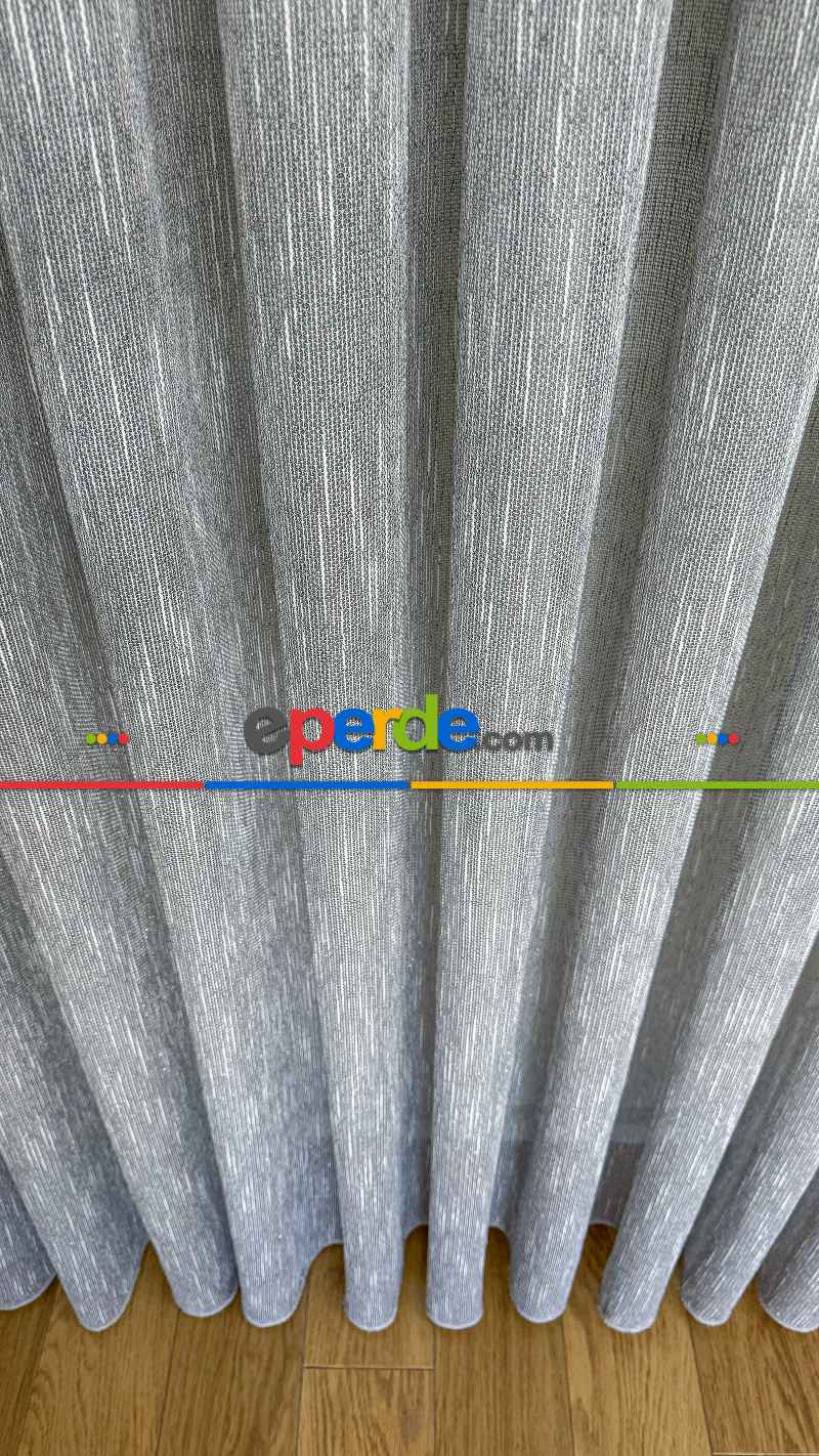 Mutfak Gri Şantuk Keten Tül Perde - Hafif Gümüş Simli - Ağır Gramajlı Premium