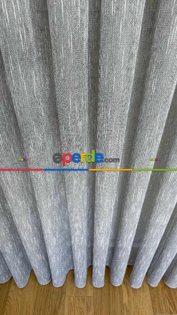 Mutfak Gri Şantuk Keten Tül Perde - Hafif Gümüş Simli - Ağır Gramajlı Premium