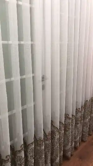 Etek Ucu Damask Desenli Dantel Tül Perde- Haki-vizon Rengi