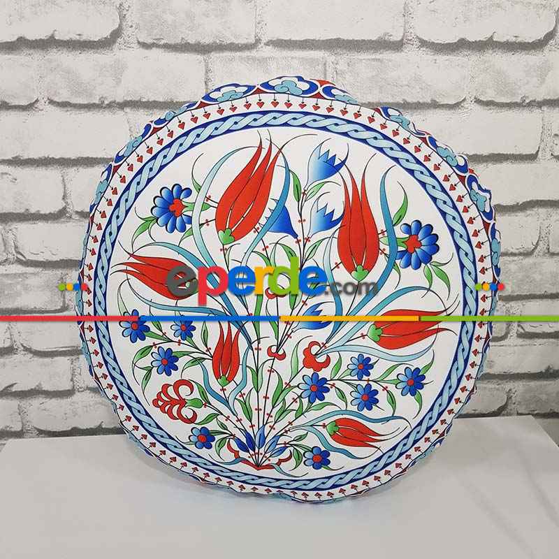 Çini Desenli Yuvarlak Yer Minderi 45 Cm Çapında-  Çok Renkli 2