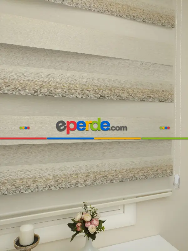 Krem - Kahverenk Geçişli Zebra Perde 2021 Elit(kalın Kumaş)- Krem-kahve