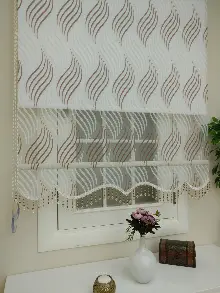 Yakma Çizgili Desenli Çiftli Sistem Tül Stor Perde- Kahverengi