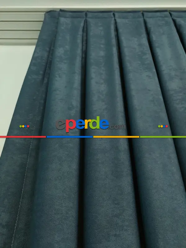 Salon - Soft Fon Perde İndigo Dökümlü En - Mavi Açık