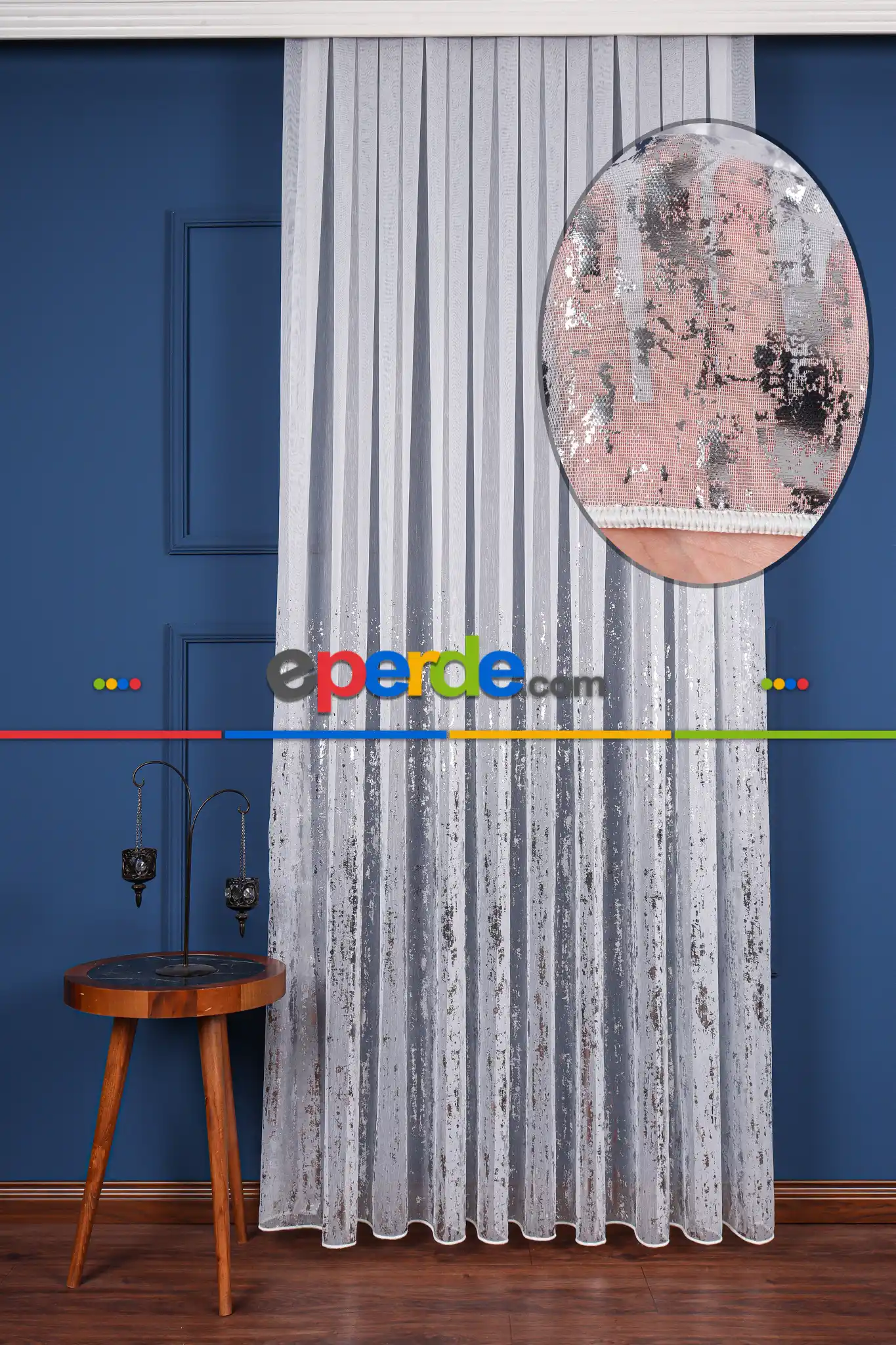 Salon Tül - Empoli Dijital Baskılı Tül Perde Ekru-gümüş