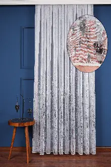 Salon Tül - Empoli Dijital Baskılı Tül Perde Ekru-gümüş