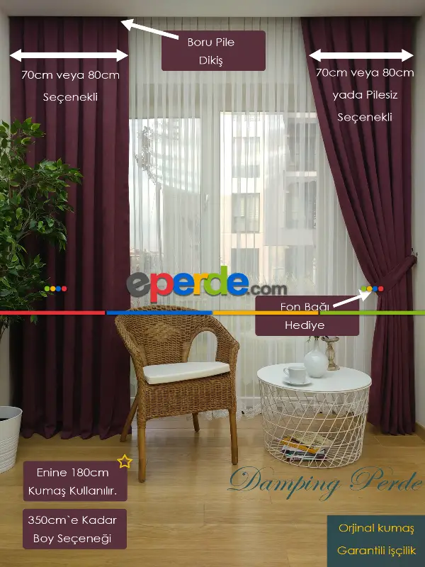 Salon Fon - Mürdüm Düz Fon Perde - Mürdüm