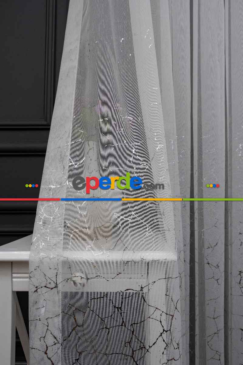 Modern Gümüş Varaklı Keten Tül Perde Yüksek Kalite