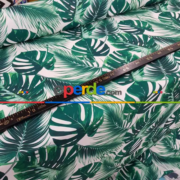 Oturma Odası - Tropikal Desenli Fon Perde K584 T - Kumaşı Kalındır Duck Bezi Değildir.- Yeşil-Beyaz-Çok Renkli